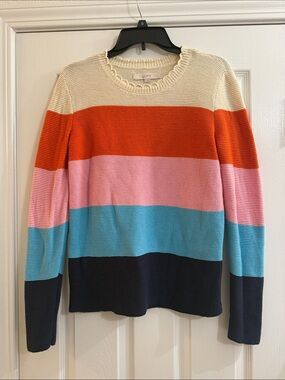 LOFT Striped Crewneck Sweater in Cream, Orange, Pink, Blue, Navy